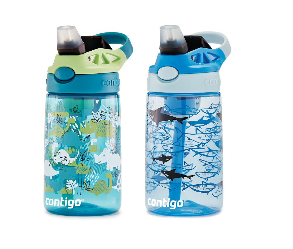 Kids Straw Water Bottle with AUTOSPOUT® Lid, 14oz - Dinos & Sharks