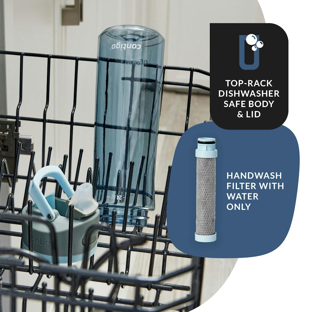 Contigo® Wells Plastic Filter Water Bottle with AUTOSPOUT® Straw Lid and Replacement Filter, 24 Oz. - Dark Ice & Purity